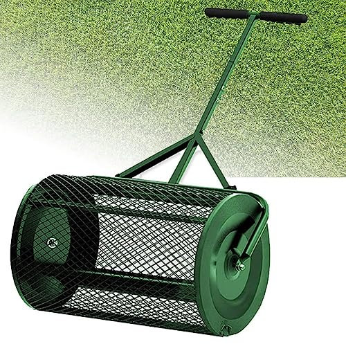 24 -Zoll -Kompostverteiler, Torfmoos -Spreizer mit Upgrade T -Form -Griff zum Anpflanzen von Aussaat, der dauerhafte Metallnetzverteiler für Rasen- und Gartenpflegedünger -Spreizer Roller,Green