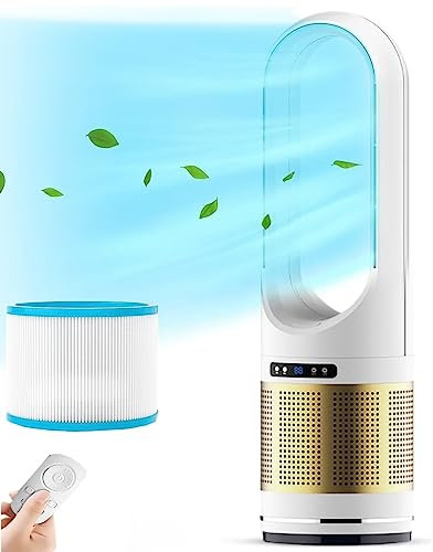 2 in 1 air Purifier bladeless Tower Fan,leafless Tower Fan for Home Office use,80° oscillating Floor Standing Fan with Remote,8 speeds,8H Timer, LED Touch Screen,31inch Desk Fan