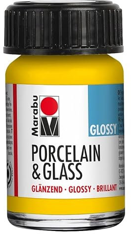 Marabu Porzellan Keramik & Glas Glanzfarbe Sonnengelb 15ml, zum Bemalen und Stempeln, abwaschbar, spülmaschinengeeignet