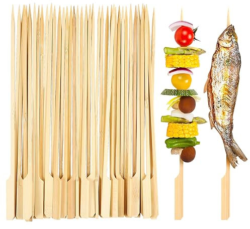 Lanjue 200 Pieces Bamboo Paddle Skewers 25CM, Flat Burgers Sticks Children Kids Wooden Fruits Picks Cocktail Barbecue Kebabs Buffets Party Fountain Fondue Stick Holders