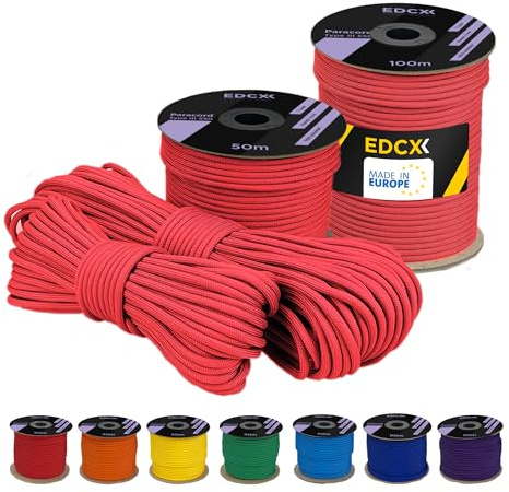 EdcX 4 mm Polyester Paracord 550 25+ Farben (15, 30 und 50 m) – Typ III, 100% Nylonseil, 7 Litzen Seil, 4mm Nylonseil in vielen Farben | Solid Colors (Blush, 15 m)