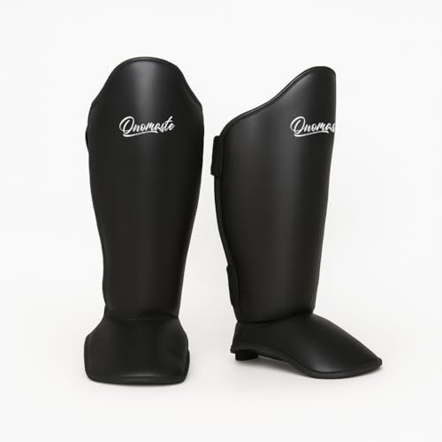 ONOMASTE | Schienbeinschoner aus Leder für Boxen, gepolstert, ShinGuard, Leder, Kampfsport, Karate, Training, MMA Kickboxen, Muay Thai, Krav Maga Fuß (S/M)