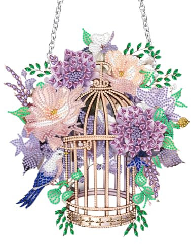 5D DIY Diamond Painting Girlande Kranz Diamant Painting Anhänger mit Kette, Diamant Malerei Türkranz Vogelkäfig Blumen Deko Tür Fenster Deko DIY Geschenk (B)