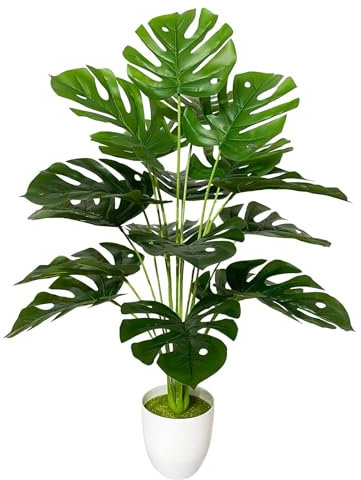 AIVORIUY Planta Artificial con Maceta Palmera Grande Árbol Artificial Plastico Ideal para Decoración del Hogar Oficina Interior y Exterior Salon Dormitorio Balcón Moderno (75cm Palmera Monstera)
