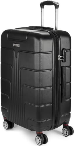 BRUBAKER Reisekoffer Miami - Erweiterbarer Hartschalen Rollkoffer mit Zahlenschloss, 4 Rollen und Komfort Tragegriffen - ABS Koffer 43 x 66,5 x 28,5 cm - Hartschalenkoffer (L - Schwarz)