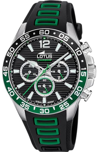LOTUS Reloj Hombre Analógico de Caucho Negro | Movimiento de Cuarzo, Cronógrafo, Cristal Mineral de Alta Resistencia, Resistente al Agua 10 ATM 18950/3 Special Prices