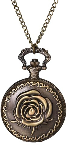 JewelryWe Vatertagsgeschenk Taschenuhr Herren Retro Zahnrad/Schädel/Römische Ziffern/Sternzeichen Weltkarte Kettenuhr Analog Quarz Uhr Anhänger mit Halskette Kette Bronze Geschenk für Männer