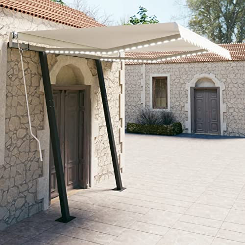 Homgoday Articulated Arm Awning with LED Awning Retractable Balcony Awning Sun Protection Height and Angle Adjustable Awning for Patio Balcony Window 3 x 2.5 m Cream
