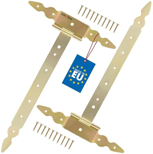 KOTARBAU® 2 St. T Scharniere Gold L: 400 mm Kreuzgehänge verzinkt Stahl Gartentor Scharnier Türband Holztür Ladenband Torscharniere Schwerlast Türbänder Beschläge Gartentor Tor Scharniere