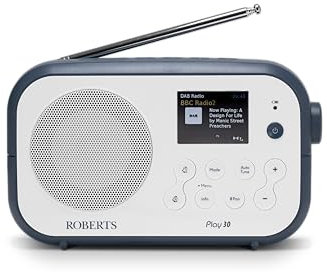 Roberts PLAY30 FM/DAB/DAB+ Digital Portable Radio, Rubber-Protected, Full Colour Screen, White
