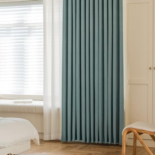 KnSam 2er Set Blau Vorhang Blickdicht Outdoor, Fenster Vorhänge Einfarbig, Chenille Ösen Vorhang Motiv Blickdicht Gardinen Vorhang Fenster, Jeder B 86 x H 214cm