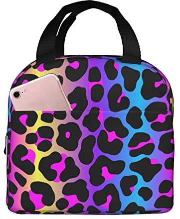 Hulnulnu Leopard Neon Animal Print Insulated Lunch Bag Reusable Lunch Box Portable Cooler Lunch Boxes Waterproof Lunch Tote for Picnic Office Work