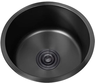 304 Edelstahl Spülbecken 1 Becken,Klein Spüle,Küchenspülen Edelstahlspüle Rund Schwarz mit Abflussrohr Einbauart: Einbau von Oben und Unterbau (Ø 40cm)