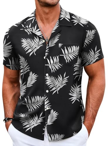 COOFANDY Camicia Hawaiana Uomo Manica Corta Estiva da Spiaggia Casual con Tasca