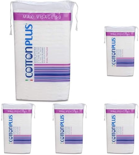 Cotton Plus MAXI VISAGE 50 pz. - LINEA BEAUTY | DISCHETTI PRETAGLIATI 100% PURO COTONE | Dischetti struccanti per la pulizia del viso soffici e resistenti. (Confezione da 5)
