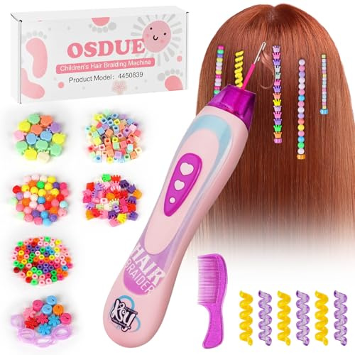 OSDUE Geschenk Mädchen Jahre,Haarflechtmaschine Set Hair Braiding Machine DIY Haardekorations mit Haarperlen Kreative Geburtstagsgeschenk für Jahren
