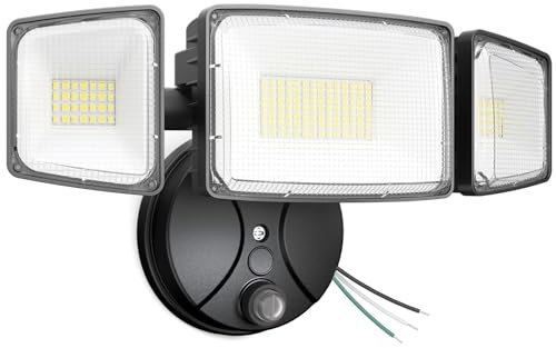 Onforu 100w Dusk to Dawn Outdoor Lighting,11000LM Led Outdoor Light from Dusk Till Dawn,Super Bright Flood Light,IP66 Waterproof Exterior Security Black Light Fixture,3 Heads Photocell for Garage,Yard