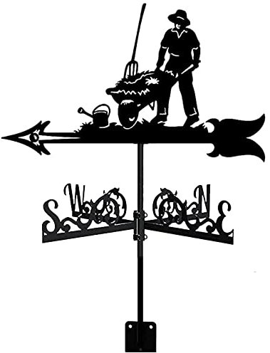 Girouette pour cour extérieure Girouette en fer forgé Support en métal Girouette pour toit extérieur Support de jardin Décoration de cour Girouette Indicateur de direction du vent Scène de ferme Mes