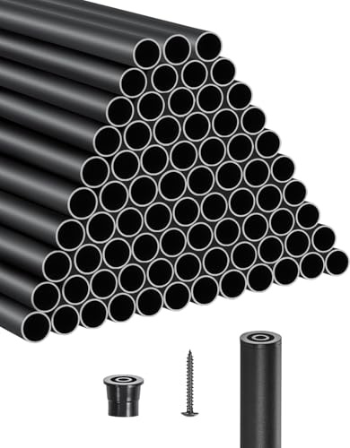 VEVOR Balaustres de Escalera de Aluminio 66 cm Barandilla de Metal Redonda 101 Piezas Barandilla Hueca para Terraza con Tapas de Riel y Tornillos para Escaleras, Porches, Patios, Balcón, Negro
