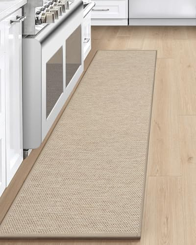 LEKEEPGO Küchenteppich 60x180cm, Küchenläufer, Teppich Läufer Küche, Beige | Rutschfest, Schmutzabweisend, Absorbierend, Auslaufsicher, Waschbar, Leicht zu Reinigen, Niedriger Stapel, für Küchen, Flur