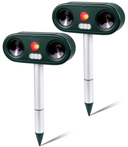 Cowiewie Utraschall Katzenschreck Solarbetriebener Tiervertreiber, Wasserdichter Frettchen, Katzenschreck mit PIR-Bewegungssensor für den Garten, wirksam gegen Katze, Hund, Frettchen(2pcs)