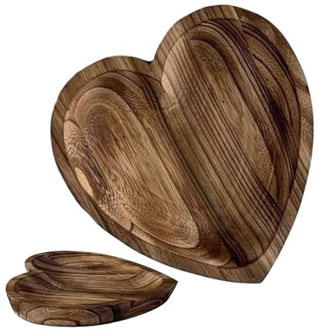 Vassoio in legno a forma di cuore – da portata in legno naturale intagliato a mano per cucina e sala da pranzo | Ciotola decorativa per frutta, antipasti, cestino per il pane, accessorio