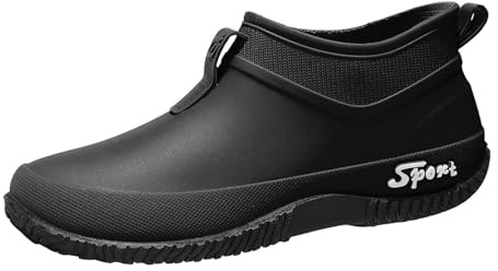 Bottes en caoutchouc pour femme - Tige large - Bottes de pluie plates - Antidérapantes - En caoutchouc - Chaussures de pluie - Légères - Pour le jardin, la pêche, le trekking et l'extérieur, Noir , 39