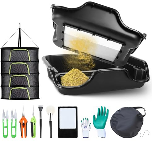 BOSYTRO Bol de trimm, kit de treillis de qualité supérieure avec tamis de jardin de 150 microns, plateau de coupe ergonomique, contient 4 paires de ciseaux, 2 brosses antistatiques, loupe carte, filet