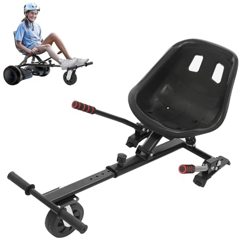 Hoverboard Sitz für 6,5 / 8 / 10 Boards,Verstellbarer Balancing Scooter Sitz mit 2* Stoßdämpfern,Ergonomisches Design,Bis 100kg,Hoverkart Gokart Sitz,Einzelne Hauptstange,Schwarz