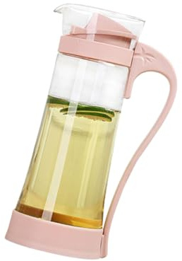 GARVALON Jarra de Vidrio Transparente para Jugos y Té Resistente al Frío y Calor con Asa Ergonómica Color Rosa para Servir Bebidas Fiestas y Picnics