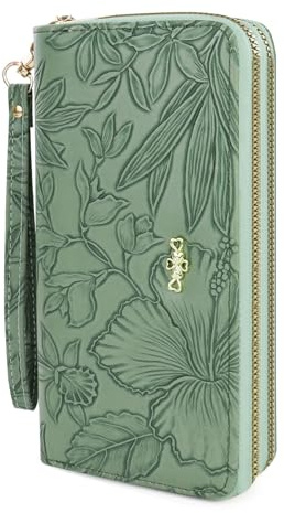 AdiStylinno Carteras de Mujer, Gran Capacidad Estampado Floral Monedero Largo para Mujer, Piel Sintética Tarjetero Monedero con Bolsillo con Cremallera Ranuras para Tarjetas (Verde)