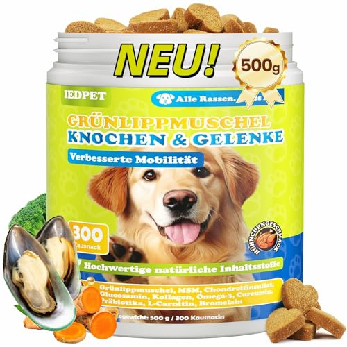 14-in-1 Gelenktabletten Hund mit Grünlippmuschel - 500g Leckerli 14-Fach Wirkstoffkomplex mit MSM, Glucosamin, Chondroitin, Kollagen, Curcumin, L-Carnitin | Für Gelenke & Knochen | 300 Snacks