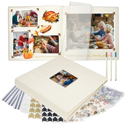 Vienrose Album Photo en Lin 30x30 cm avec Espaces d'Écriture, Album Personnalisable DIY Scrapbook, Grand Livre Photo pour Mariage, Naissance, Famille, Baptême, Anniversaires (100 Pages, Beige)