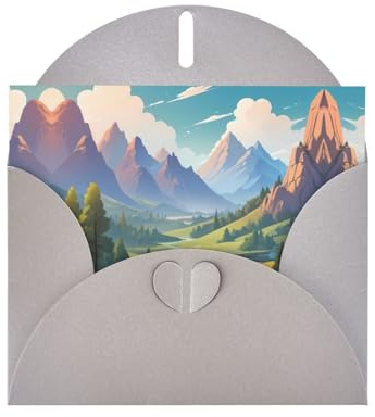 WZYCWB Berge unter weißen Wolken, bedruckte graue Perlglanz-Papier-Weihnachtskarten, 15,2 x 10,2 cm, mit Umschlägen für Geburtstage, Hochzeiten und Beileid