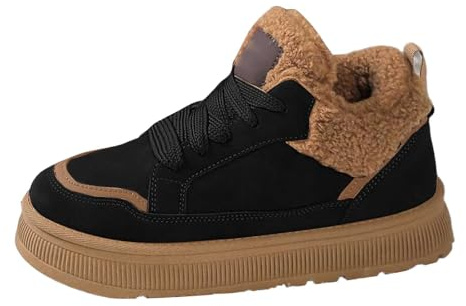 Bottes de Neige Femme Plate Bottes Femme Hiver Chaudes Fourrées Basket Chaussure Hiver en Cuir Imperméable Bottine Botte de Neige Antidérapante Snow Boots Fourrées Bottines Chaussures de Randonnée Ski