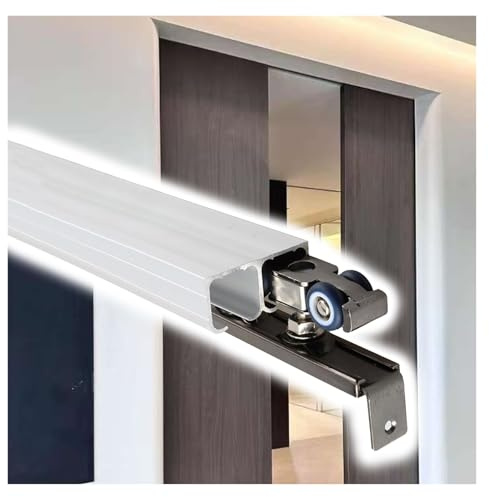 Schiebetür-Set, Schienenschiene, Schiebetür-Schienensystem für Schranktüren, 40,6 cm, 45,6 cm, 360 cm, 360 cm, 3 m, verdeckte Tasche, Scheunentür-Hardware und Aluminium-Box-Schienen-Set, keine Tür (L