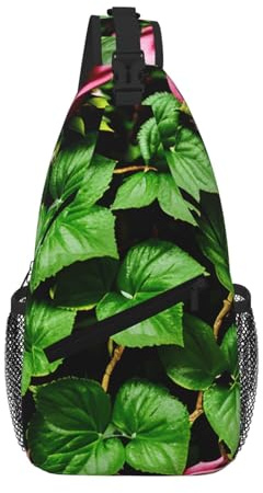 WOmeng Sac à dos à bandoulière motif floral rose lierre avec feuilles pour homme et femme