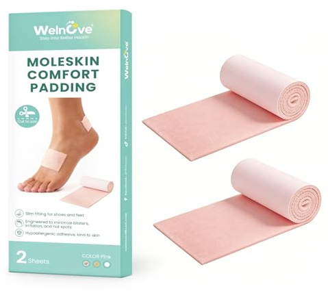 Welnove Moleskin Rollo Protector - Fieltro Adhesivo Podologia para Reducir Rozaduras y Molestias, Ideal para Prevenir Ampollas, Juanetes y Callosidades - 7 x 40 cm (2 Hojas)