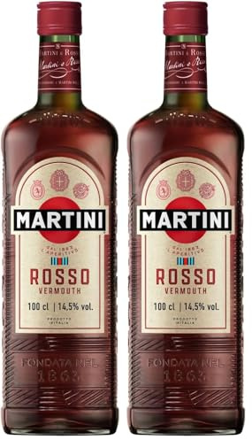 MARTINI Rosso Vermouth Apéritif Rouge, 14,5% vol., 100cl / 1L, Vermouth doux infusé aux herbes régionales (Lot de 2)