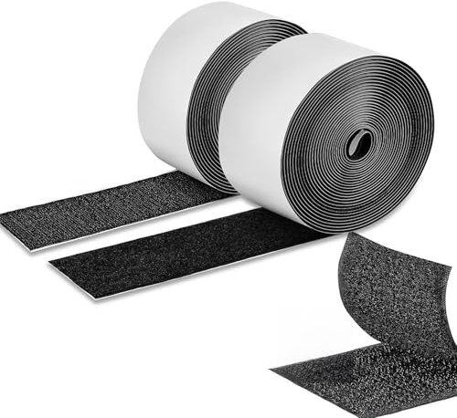 Klettband Selbstklebend Extra Stark 50mmX5m Schwarz, Klettverschluss Selbstklebend - BPA Frei - für Innen & Außen Stoff Fliegengitter Couch-Kissen Teppich (Schwarz, 50mm x 5m)