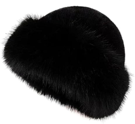 Flanliy Pelzmütze Damen mit Kunstfuchs, Flauschiger Weicher Fellmütze Damen, Warme Russische Mütze mit Kunstpelzbesatz, Kunstfell Faux Fuchs Pelz Mütze für Skifahren, Reisen, Camping & Outdoor
