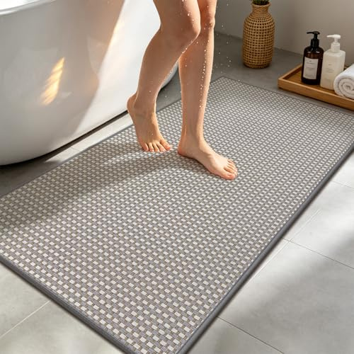 Enyhom Badezimmerteppich groß 60x120cm, Weiche Badematte waschbar rutschfest mit Gummi Unterseite, Saugfähige schnelltrocknend Duschvorleger für Badezimmer, Dusche, küche
