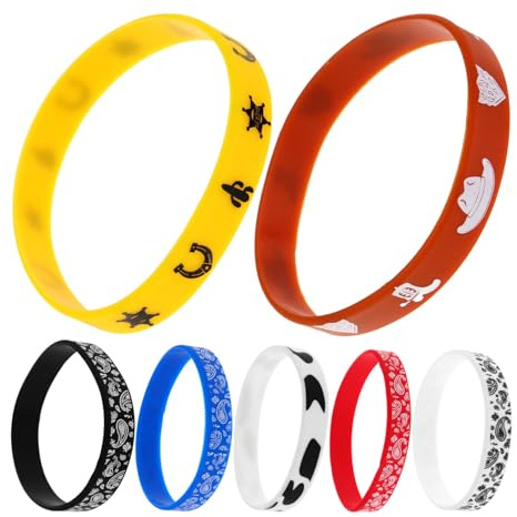 PAMINGONO Set 7 Braccialetti Elastici Design al Cowboy in Silicone Comfort e Resistenza per Feste a Tema Western, Unisex per Occasioni Speciali