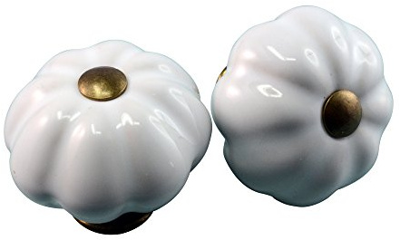 Landhausstil Porzellanknopf Blüte weiß Messing Florence - mittelgroß 34 mm - Qualität aus Europa seit 1998