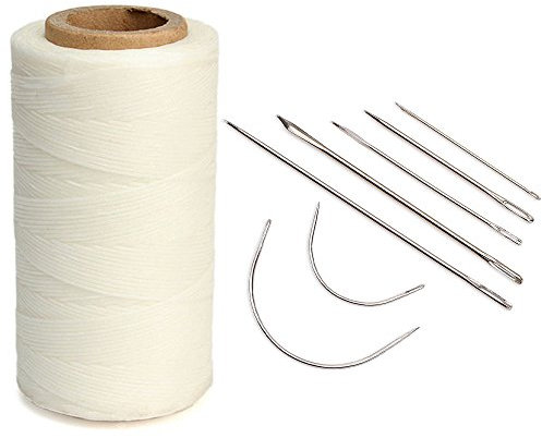 Naehgarn 260 Meter ledernähen gewachst Naehfaden Wachs Schnurcord mit 7pcs lederne nahen Nadeln für Leder Fertigkeit DIY, Polyester (Weiß)