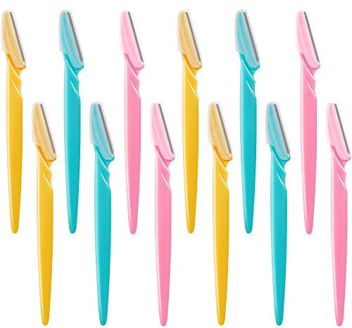 12 Pieces Eyebrow Razor Shaper Shavers Trimmers for Women and Men Face Hair Removers (Pink, Yellow, Blue)
