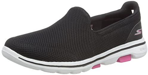 Skechers Go Walk 5, Sneaker Infilare Donna, Nero Black Textile Hot Pink Trim, 39 EU