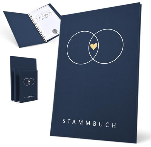 Hochzeitideal Stammbuch zur Hochzeit – Klassisch in Dunkelblau– Nr. 194 Serie 'Alan' - Familienstammbuch & Erinnerungsbuch mit 6-fach Ringmechanik, Buchbinderleinen, handgefertigt in Deutschland
