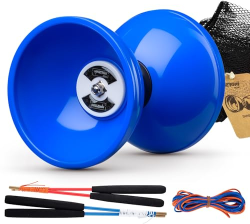 MAGICYOYO Pro Triple Bearing Diabolo Medium Size 5” Blue Chinese Yoyo Toy with 2 Pair Carbon Sticks+ 2 Extra Strings +1 Net Bag, High Performance Chinese Yoyo Diabolo Skill Toy