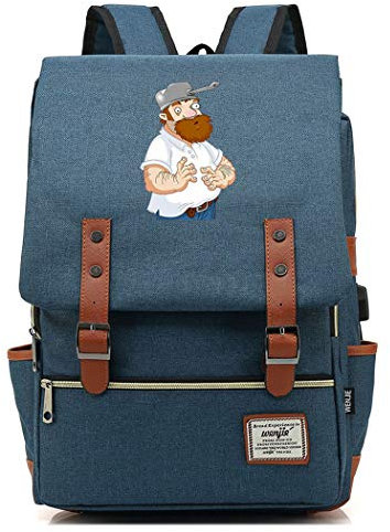 WANHONGYUE Spiel Plants vs. Zombies Backpack Vintage Schulrucksack Studententasche Schulranzen 15,6 Zoll Laptop Rucksack mit USB-Ladeanschluss Steel Blue / 4
